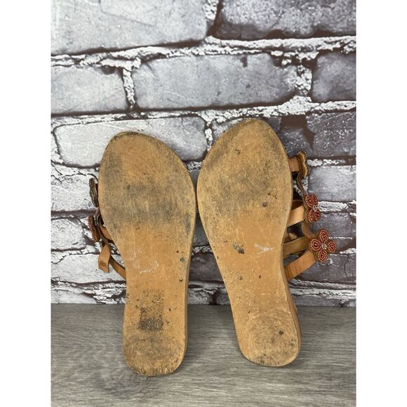 Laidback London Brown Leather Handmade Boho Floral Beaded Sandals Women 7US/38EU - Picture 6 of 16